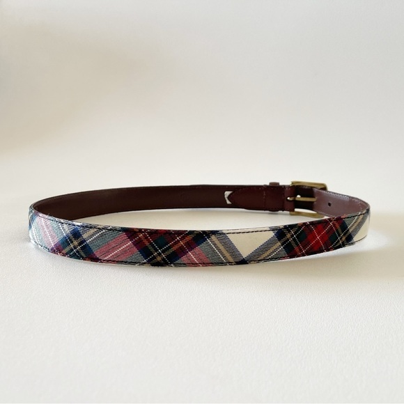 J.Crew Belt Leather Wool Stewart Plaid Preppy Casual Holiday 32 - Picture 3 of 9